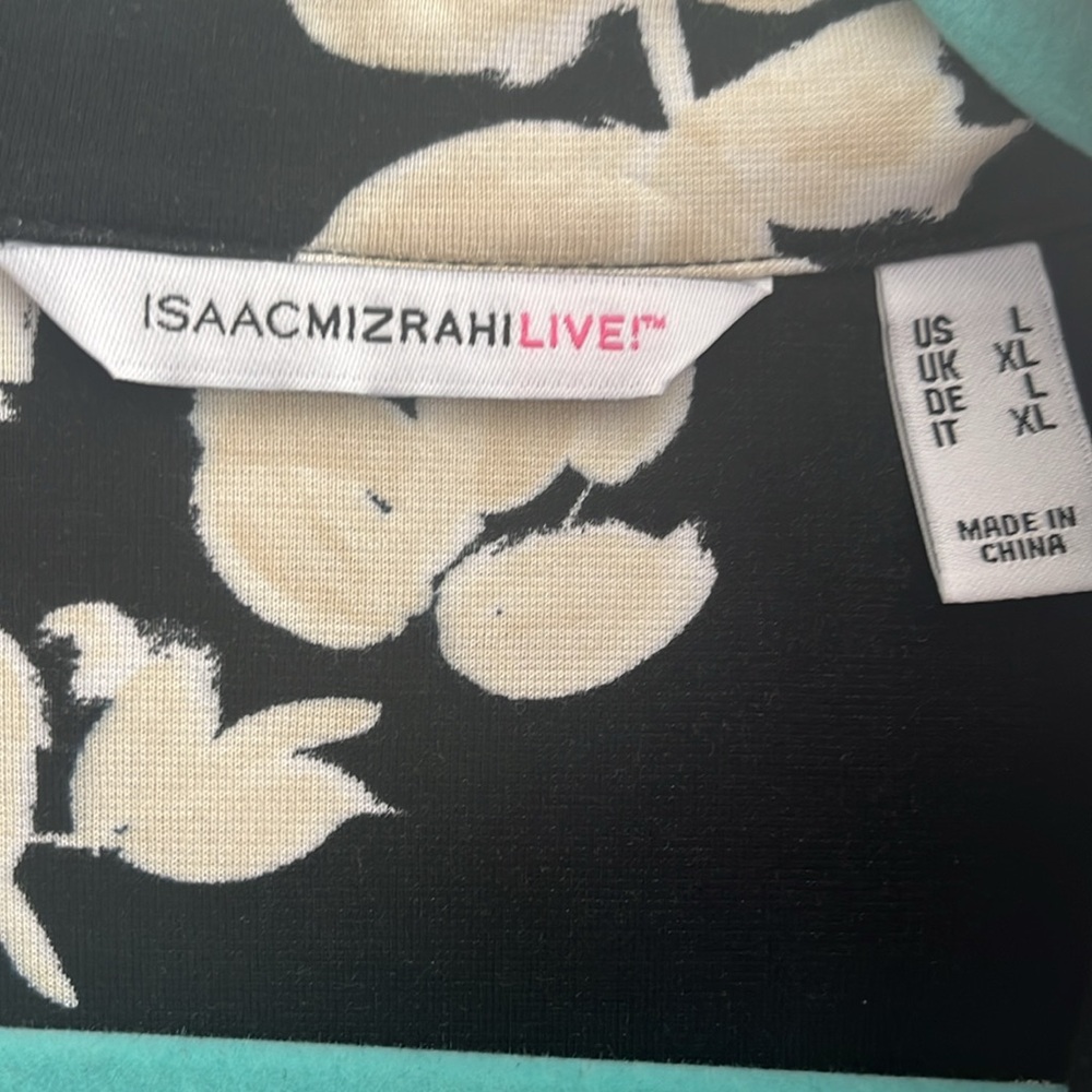 Isaac Mizrahi Black and Cream Floral Button Down Shirt - Picture 2 of 4
